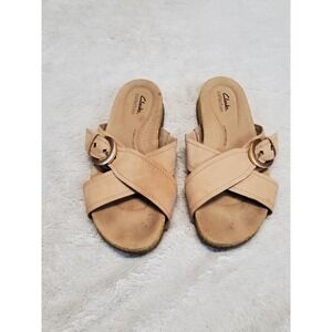 Clarks Beige‎ Strappy Classic Casual Slides Sandals 9 Summer Beach Minimalist